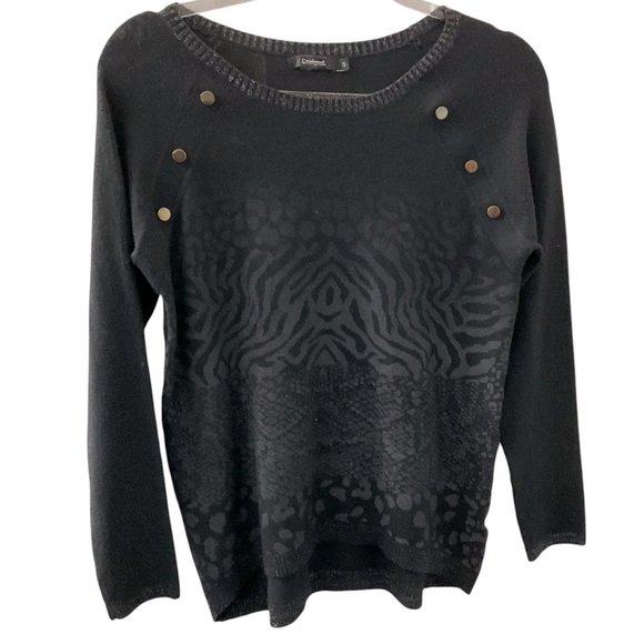 Desigual Black and Gold Crew Neck Sweater with Textured Design  P:20” L:25” - Picture 1 of 4